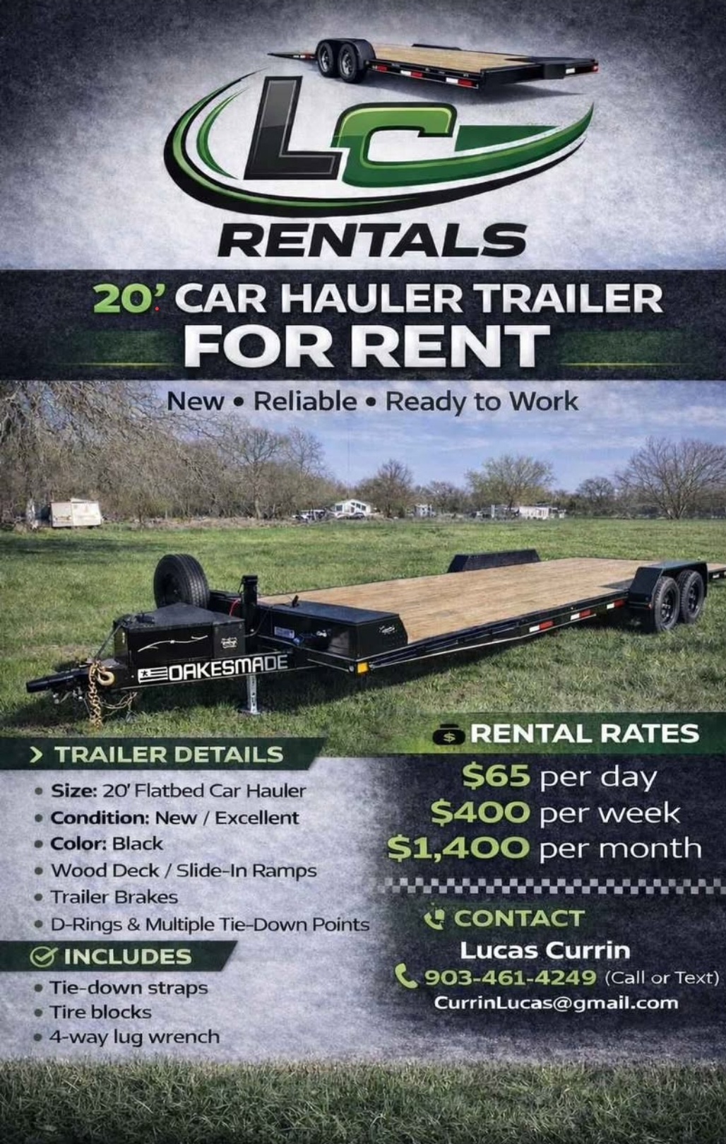 LC Rentals pricing flyer